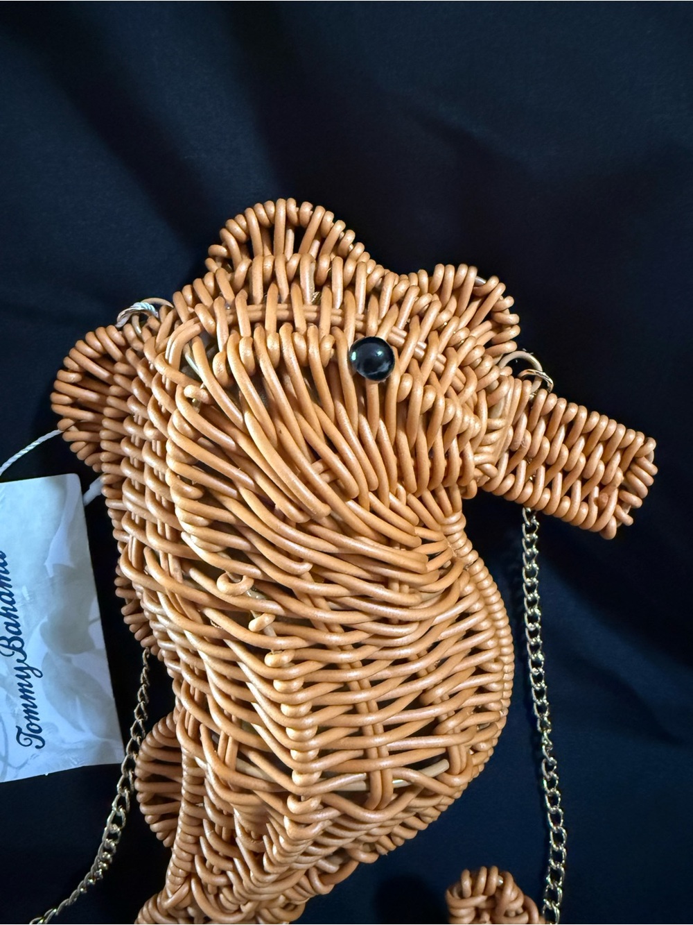 Tommy Bahama Tan Wicker Seahorse Crossbody with Gold Chain - Picture 2 of 8